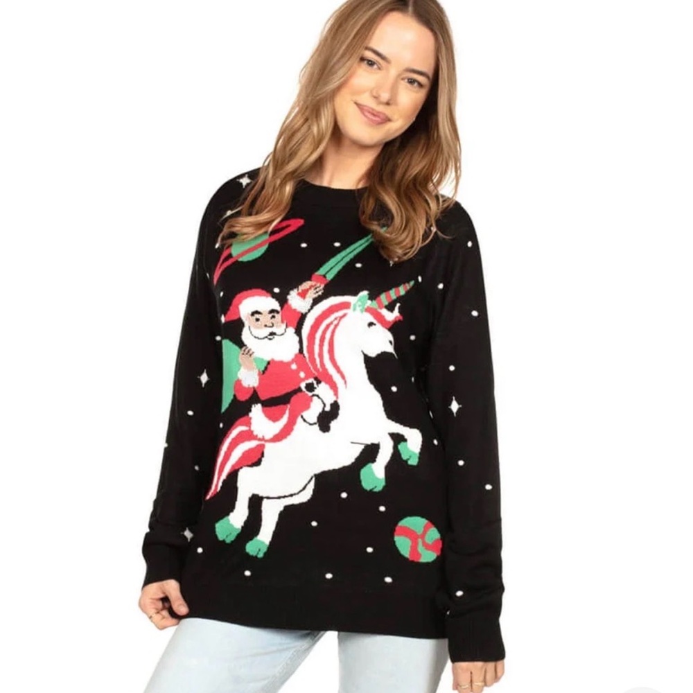 NWOT 
Tipsy Elves 

WOMEN'S SANTA UNICORN UGLY CHRISTMAS SWEATER